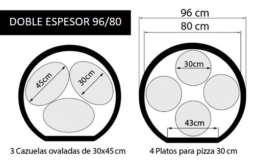 Plano de capacidad de un horno de le&ntilde;a cuyo interior es de 80 cent&iacute;metros